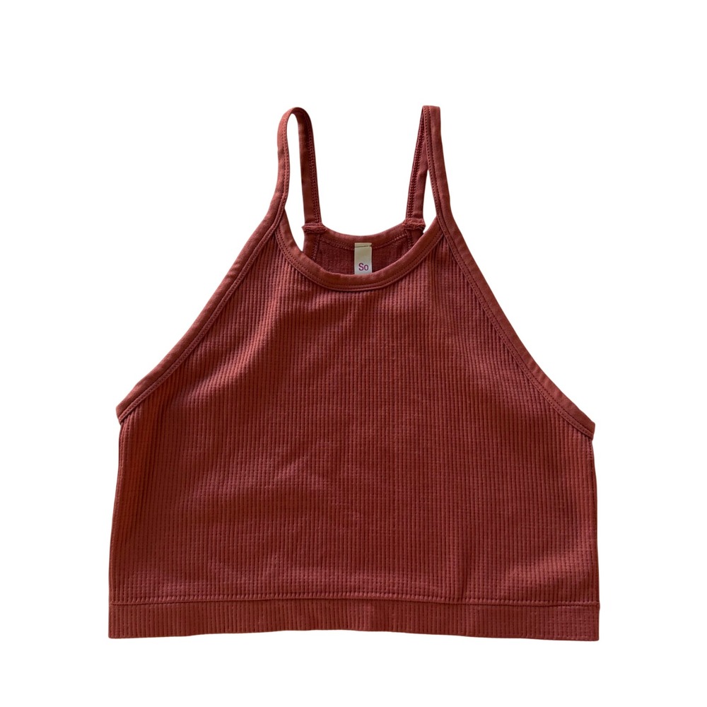 So Ribbed High Neck Crop Tank Top Burnt Orange Medium Athleisure Sporty